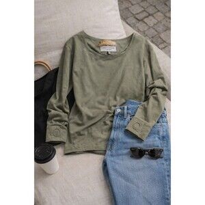Henriette Steffensen Copenhagen Olive Soft Fleece Top OEKO-TEX Women Size Large